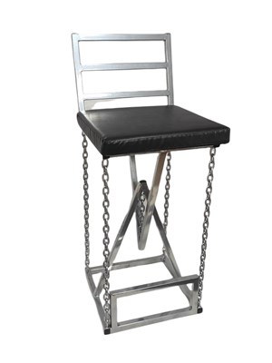 Барный стул на цепях Лофт с мягким сиденьем, (высота сиденья 65 см), кожа серая, каркас серый металлик 2073-16 - фото 25717