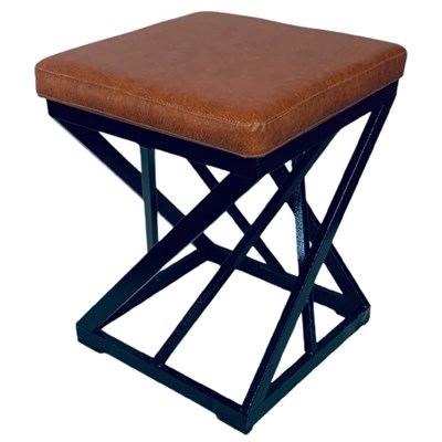 Табурет Лофт Crown с мягким сиденьем, кожа коричневая, каркас черный 2045-9 - фото 25740