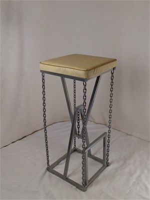 Барный стул без спинки на цепях Лофт с мягким сиденьем, кожа бежевая, каркас черный (высота сиденья 85 см) 2067-1 - фото 25746