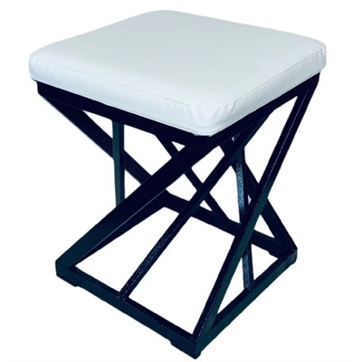 Табурет Лофт Crown с мягким сиденьем, кожа белая, каркас черный 2045-7 - фото 25762