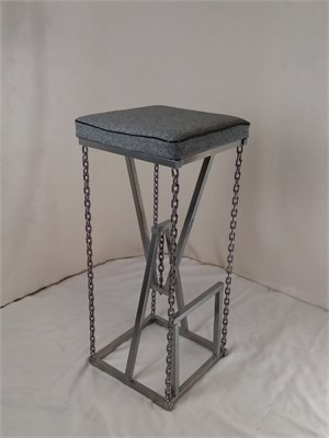 Барный стул без спинки на цепях Лофт с мягким сиденьем, кожа серая, каркас серый металлик (высота сиденья 85 см) 2067-16 - фото 25792