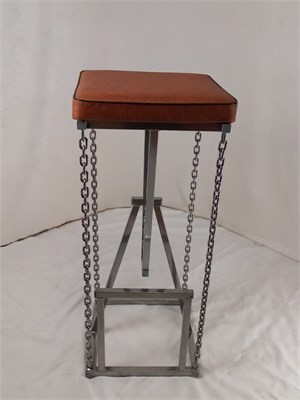 Барный стул без спинки на цепях Лофт с мягким сиденьем, кожа коричневая, каркас серый металлик (высота сиденья 85 см) 2067-14 - фото 25804