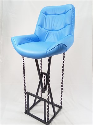 Барный стул на цепях Лофт Grand, кожа голубая, каркас черный (высота сиденья 87 см) 839024808 - фото 26270