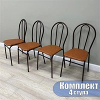 Комплект из 4 стульев для кухни Венских с жесткой спинкой, кожа коричневая, ножки темная медь 1816-6