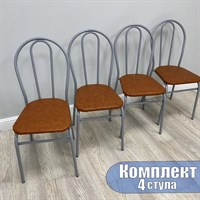 Комплект из 4 стульев для кухни Венских с жесткой спинкой, кожа коричневая, ножки титан 1816-10